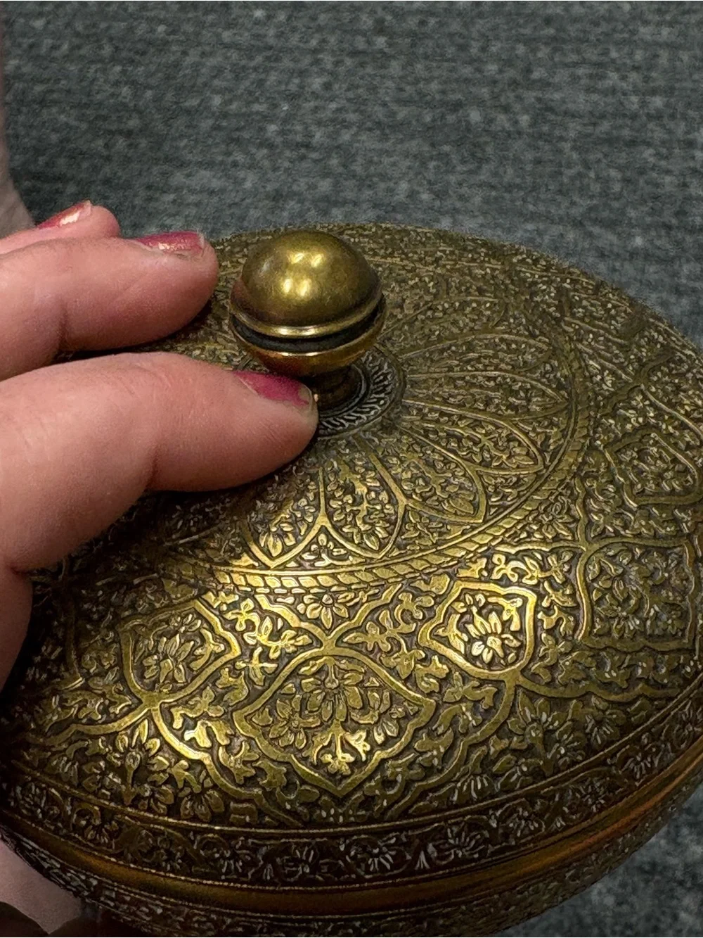 Vintage Ornate Brass Decorative Trinket  Box with Embossed Lid
